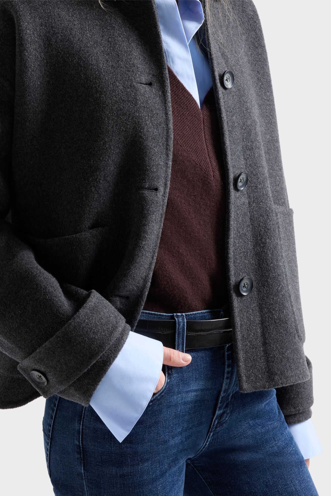 SHORT JACKET in Wool Slate | 7 For All Mankind