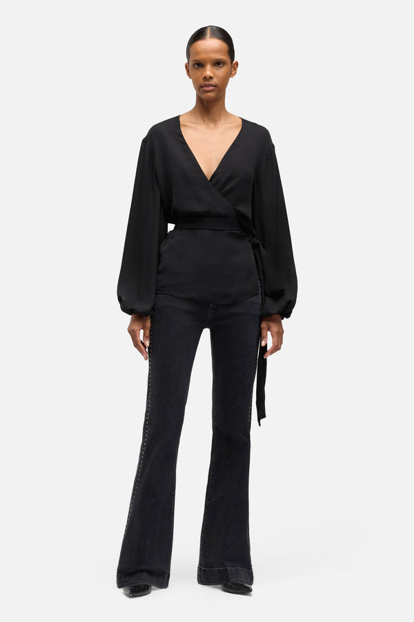 Silk Wrap Blouse in Black