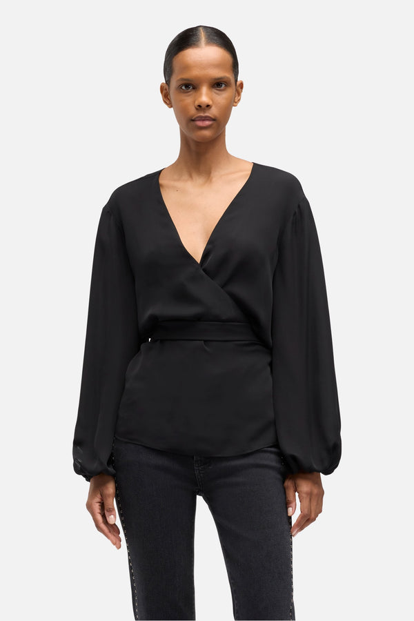 Silk Wrap Blouse in Black