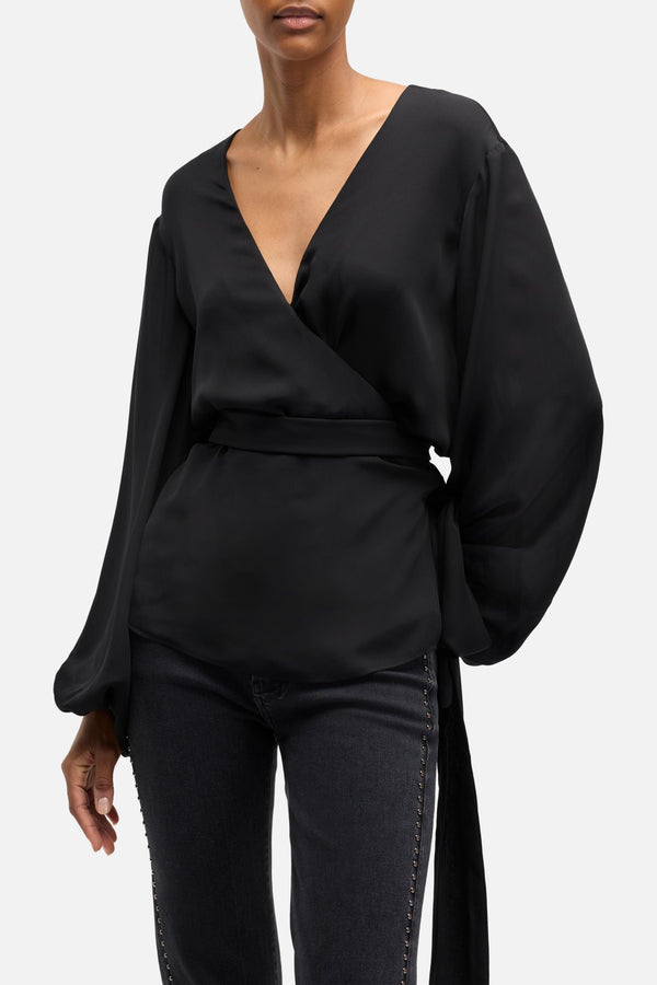 Silk Wrap Blouse in Black