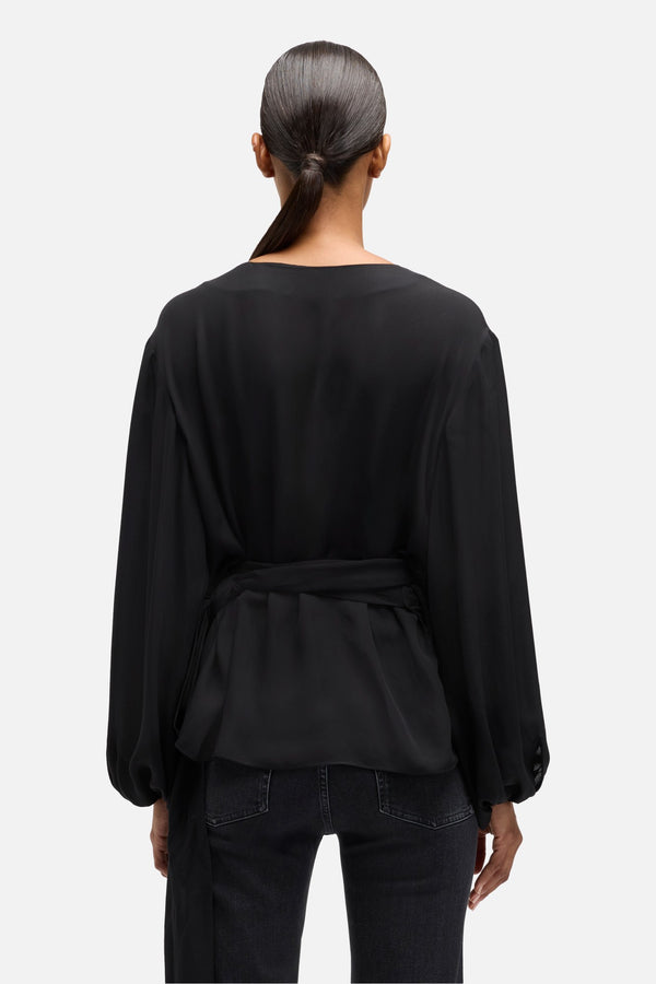 Silk Wrap Blouse in Black