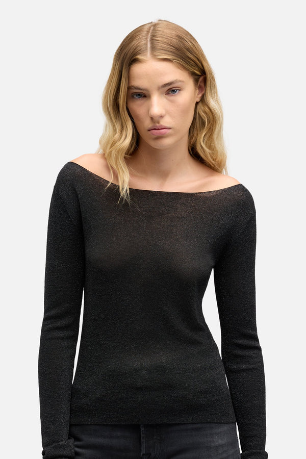 Boatneck Sweater in Black Lurex