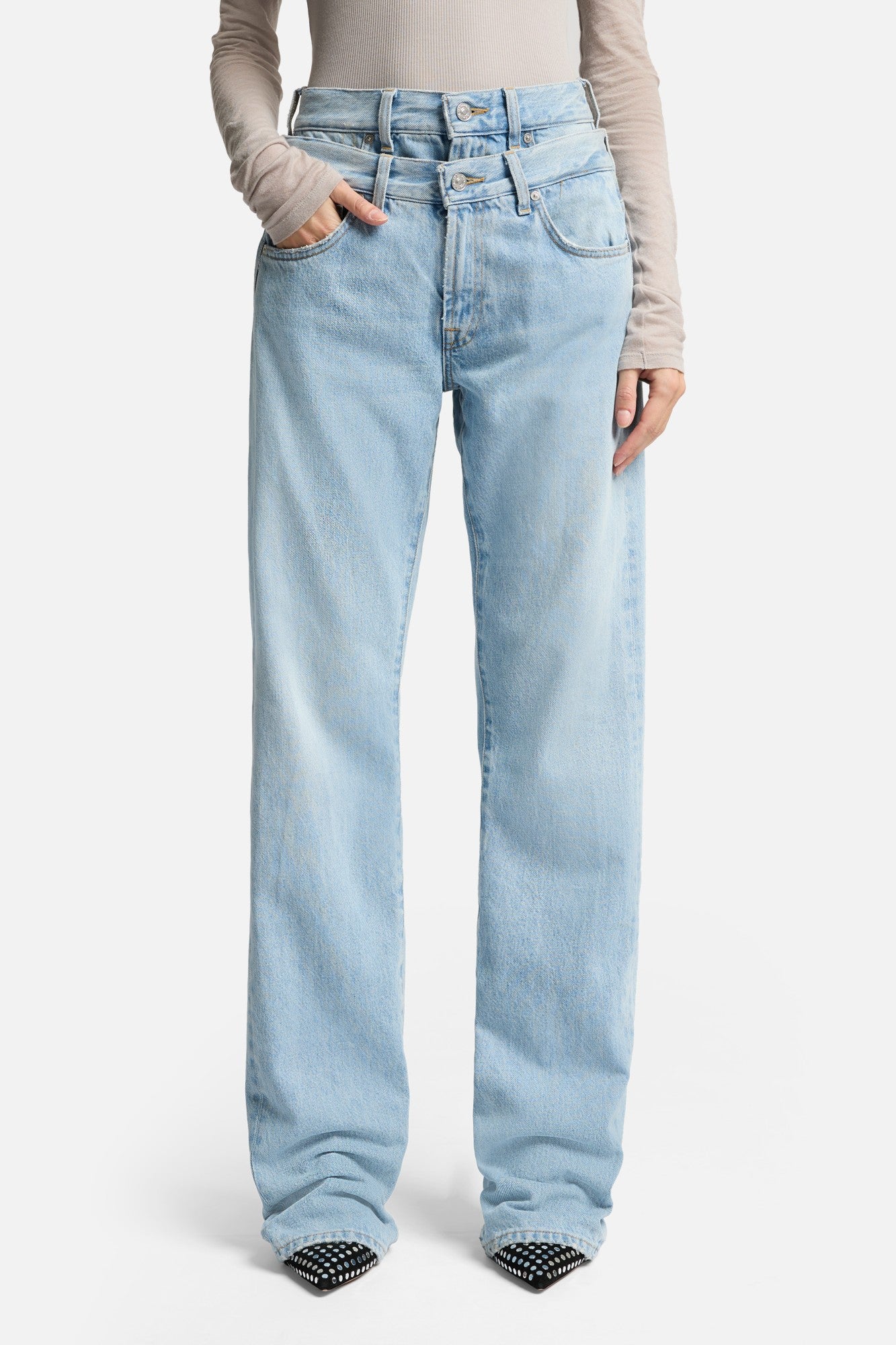 パンツ MAZZ double waist denim Double Waist Trouser in Bleach | 7 For All Mankind MAZZ double