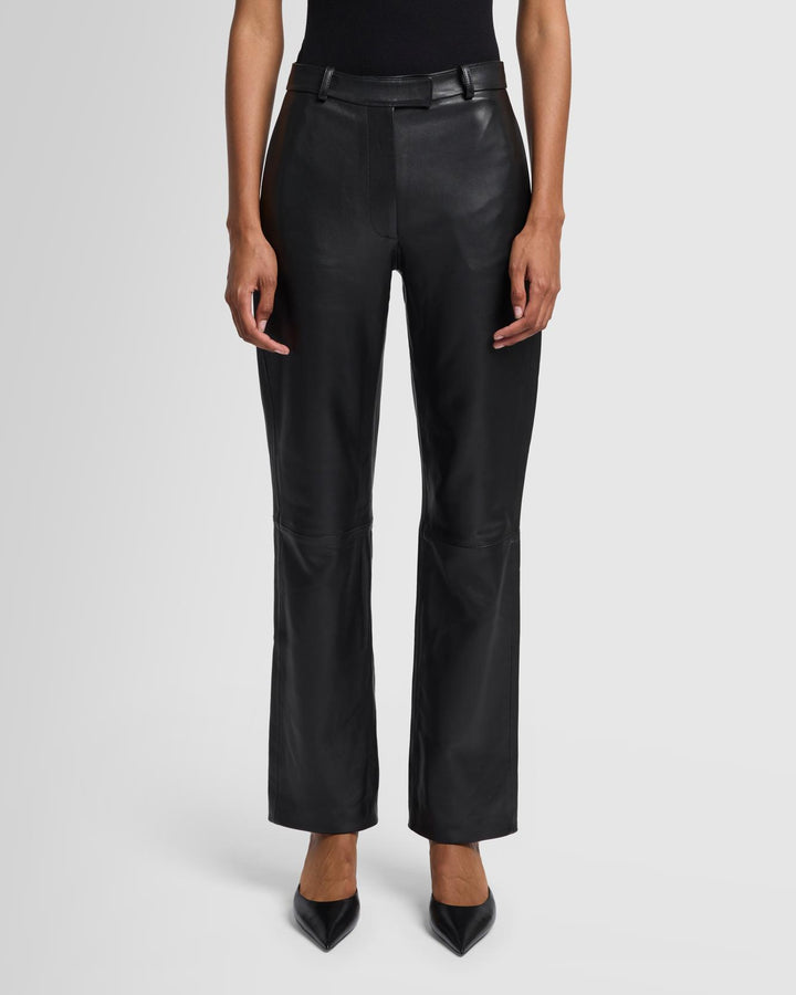Italian Leather Stovepipe Pant in Black