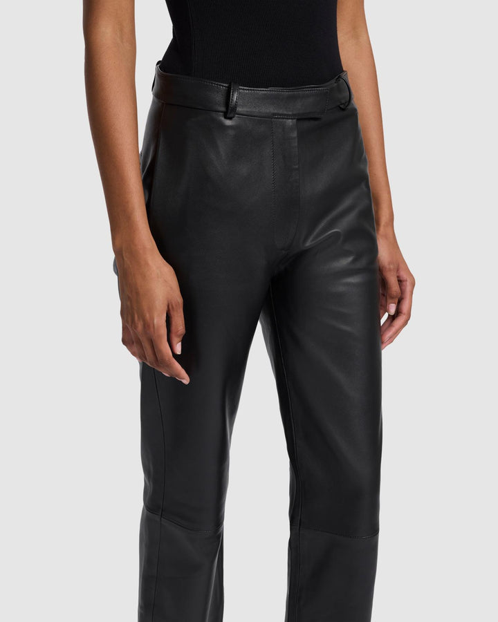 Italian Leather Stovepipe Pant in Black