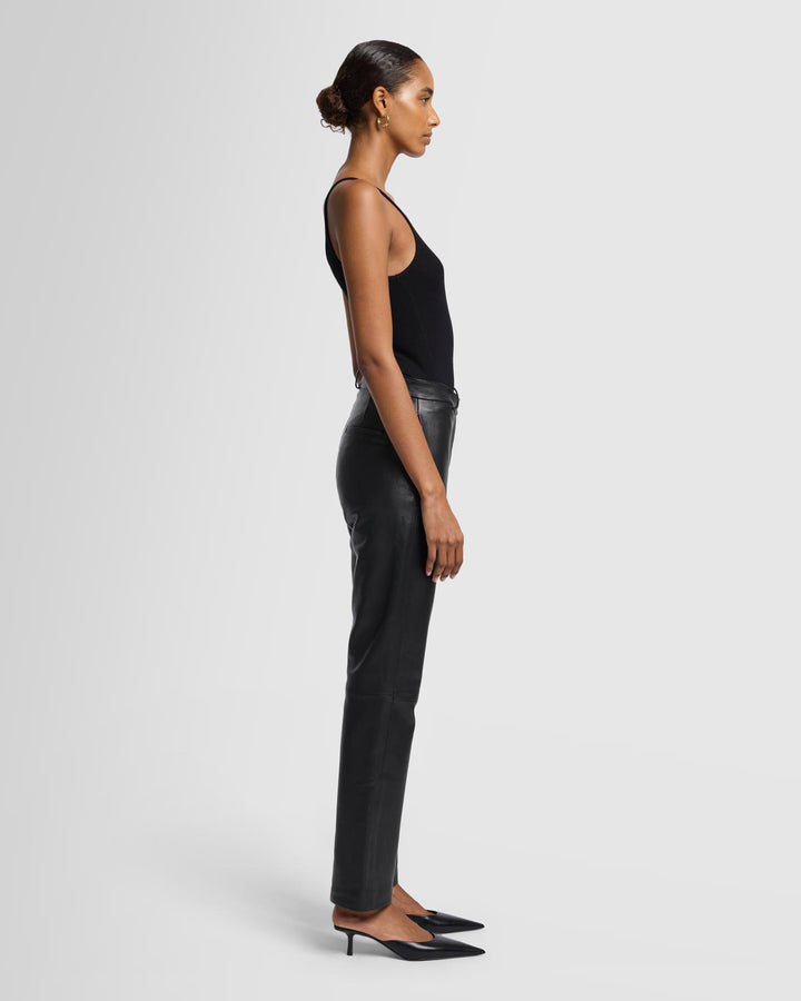 Italian Leather Stovepipe Pant in Black