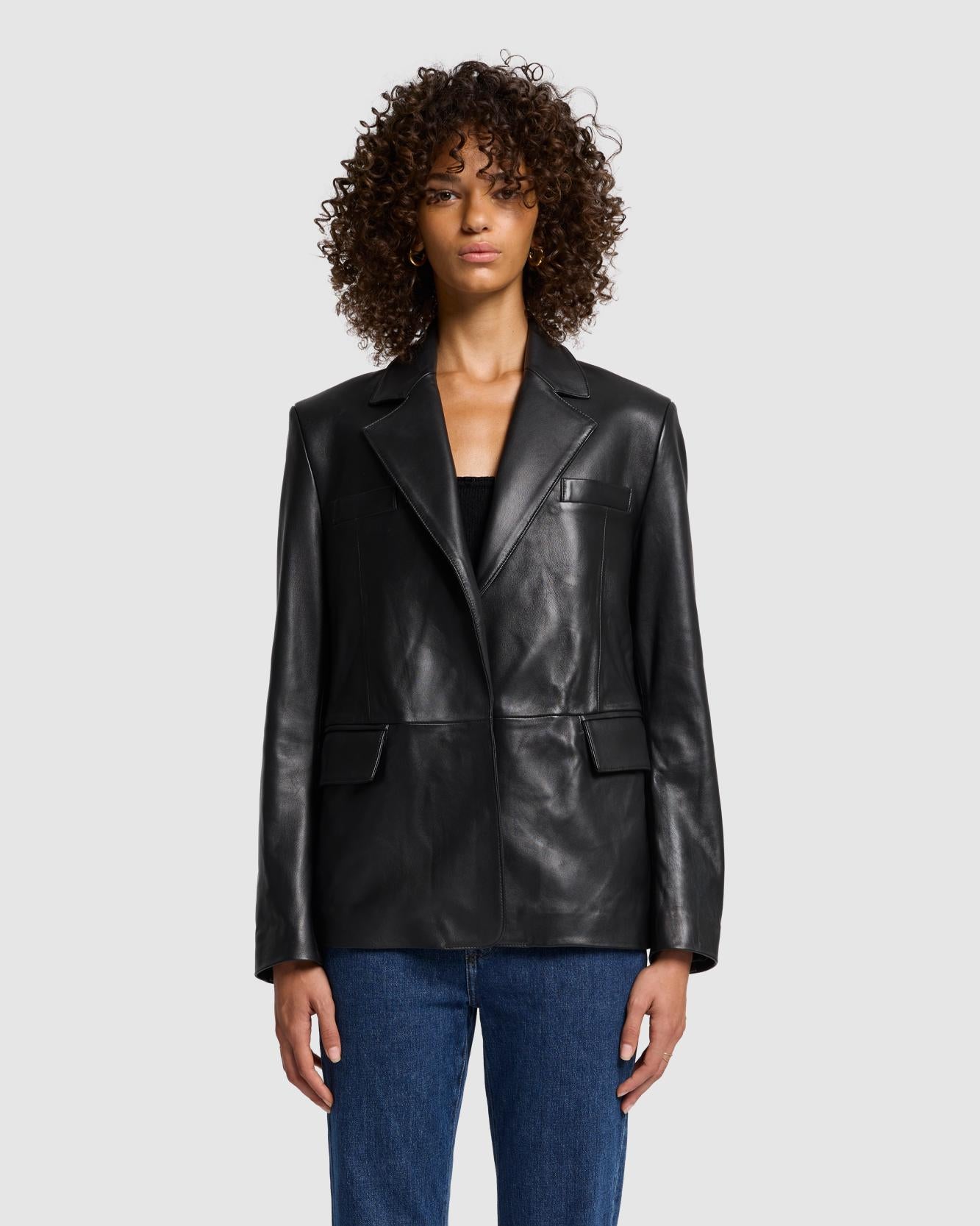 Italian Leather Blazer in Black | 7 For All Mankind Italian Leather Blazer in Black | 7 For All Mankind