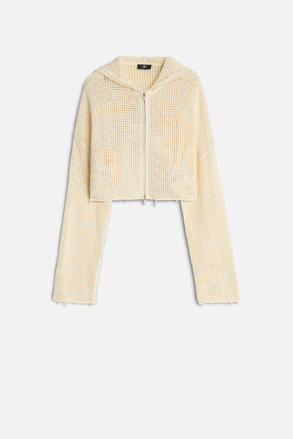 CROPPED OPEN KNIT HOODIE