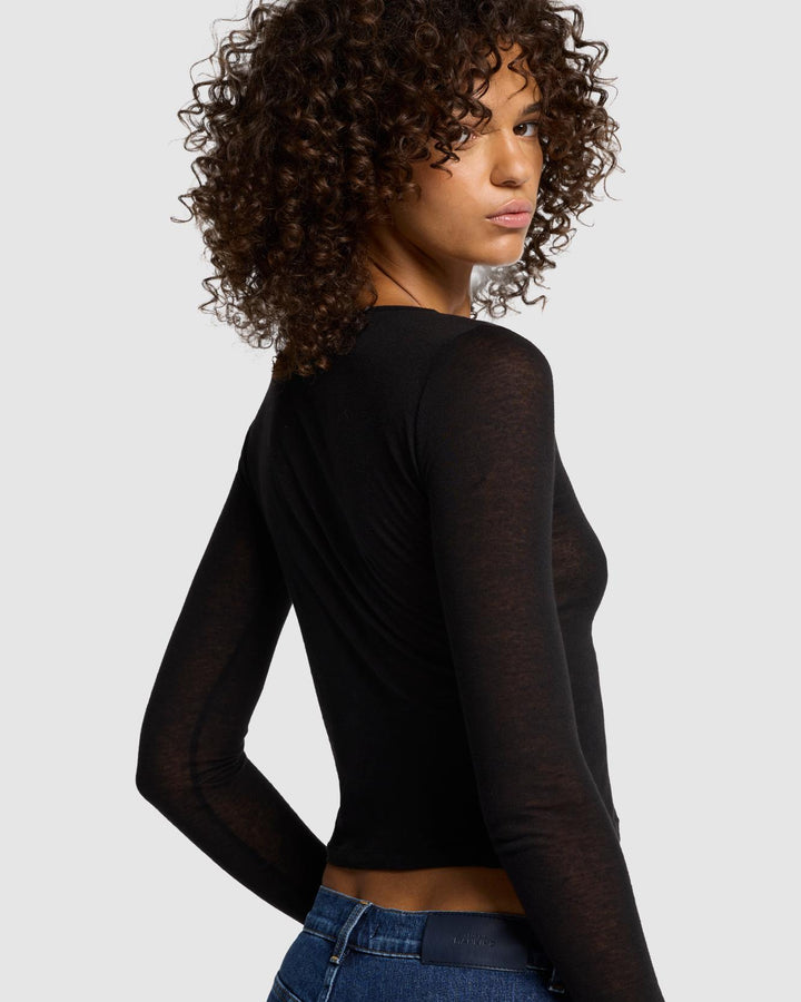 Sheer Long Sleeve Tee in Black