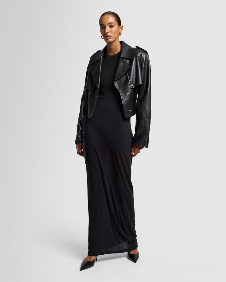 Sheer Long Sleeve Maxi Dress in Black