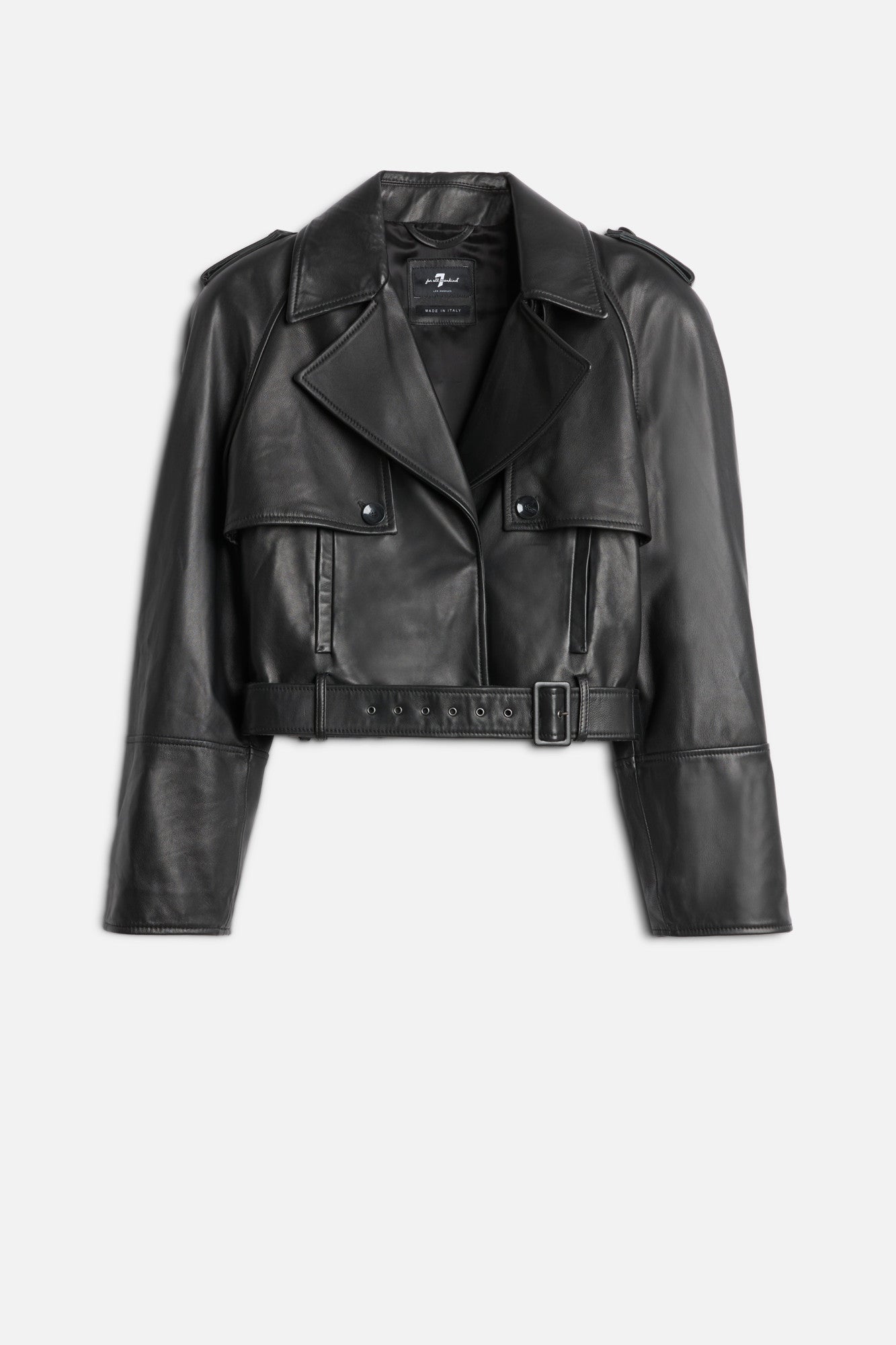 【philme】leatherlike jacket Italian Leather Cropped Moto Jacket in Black | 7 For All Mankind