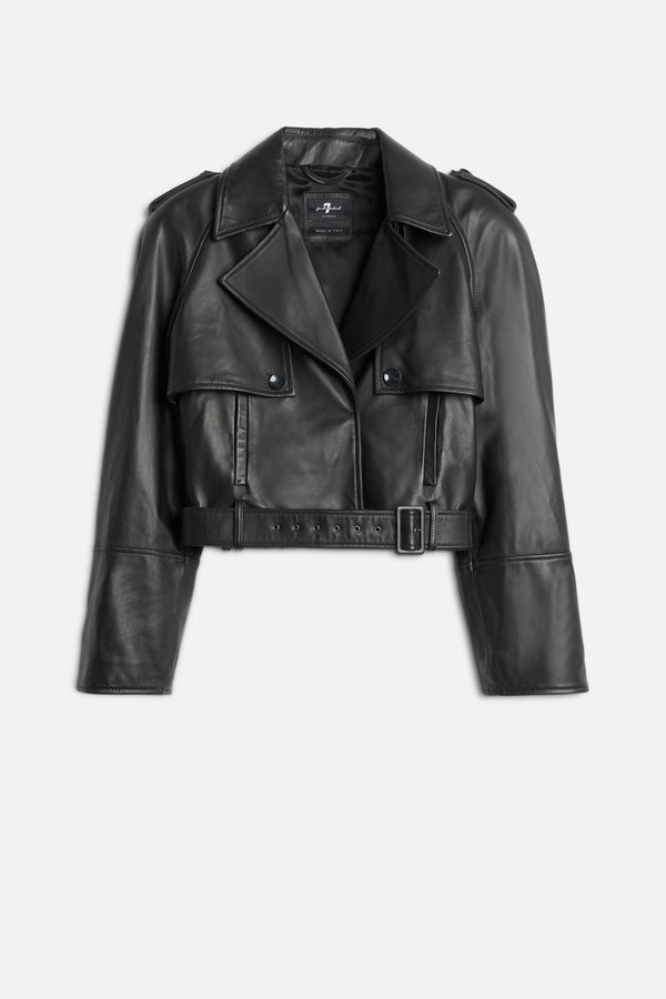 CROPPED MOTO JACKET in Italian Leather