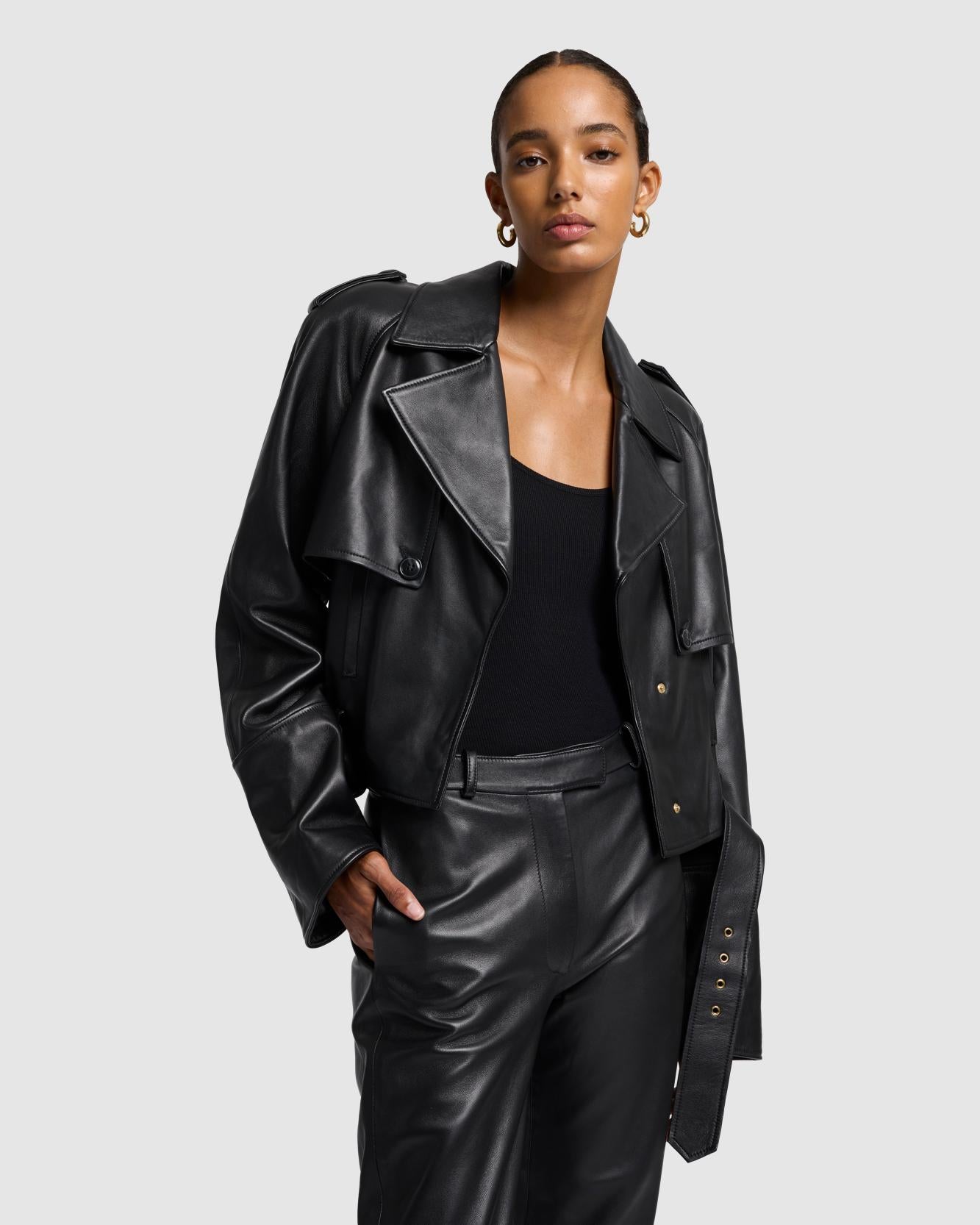 Leather Cropped Jacket in Black | 7 For All Mankind