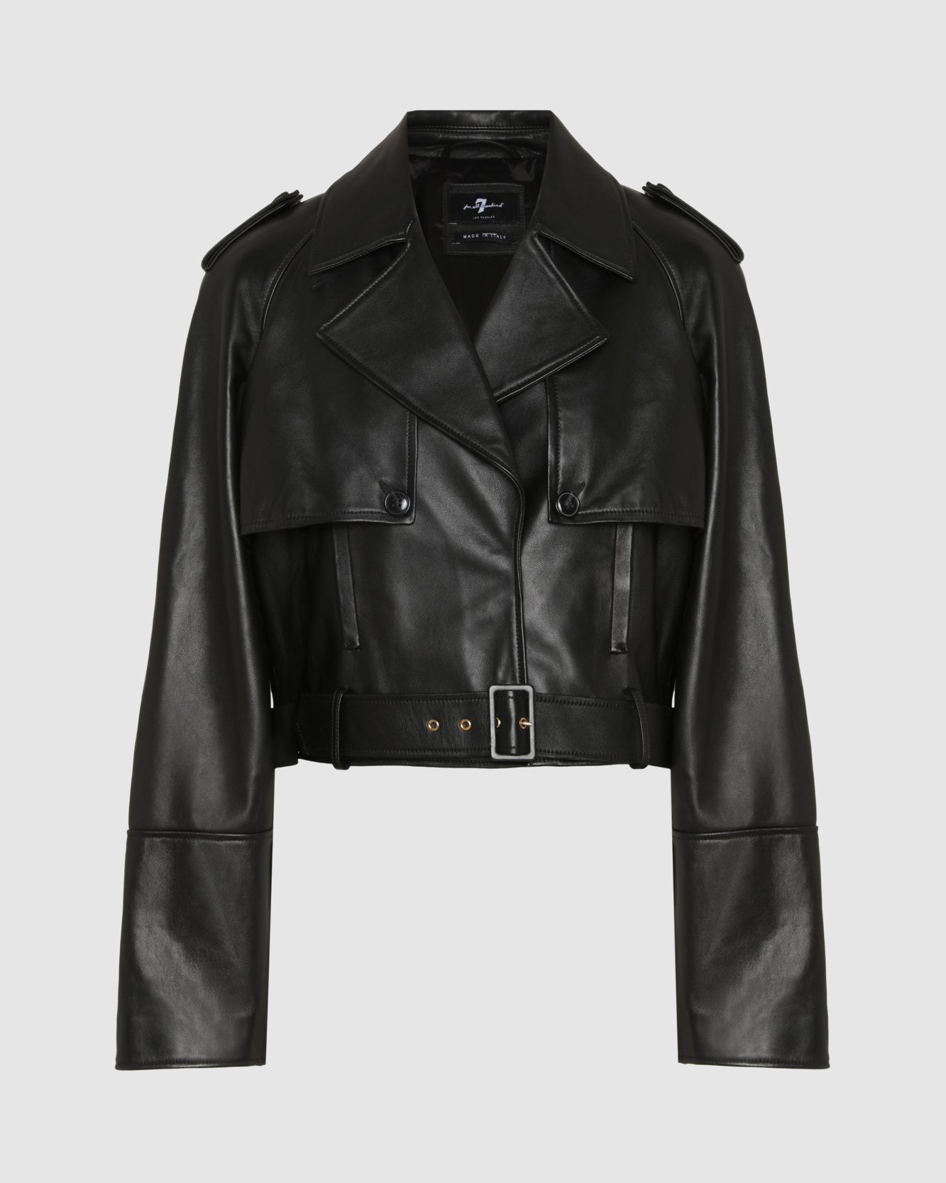 Italian Leather Cropped Moto Jacket in Black | 7 For All Mankind