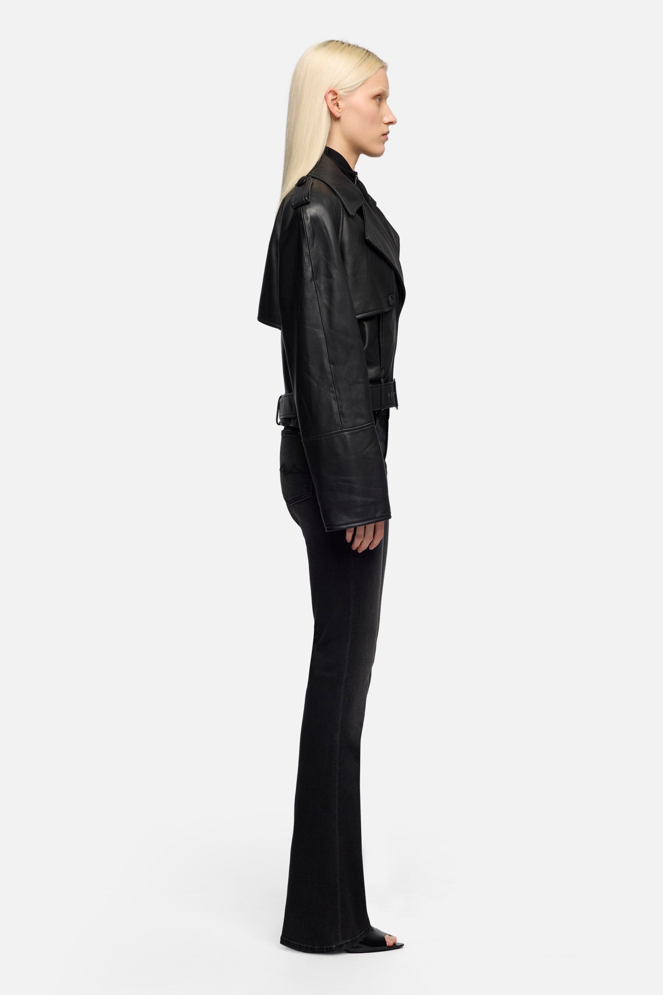 Italian Leather Cropped Moto Jacket in Black | 7 For All Mankind