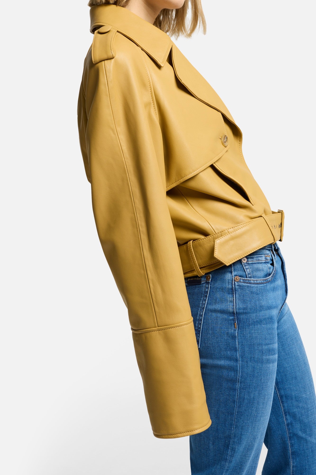 Cropped Leather Biker Jacket in Honey | 7 For All Mankind