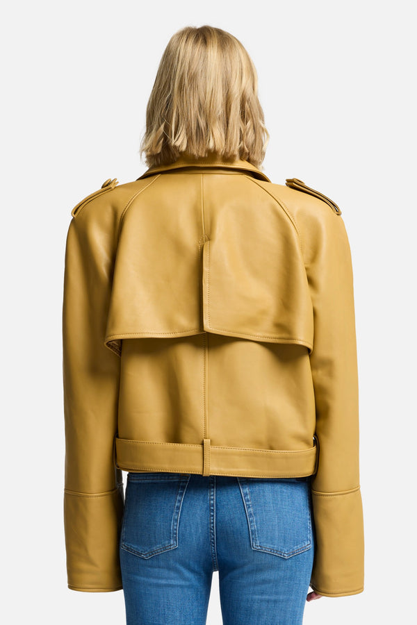 Cropped Leather Biker Jacket in Honey