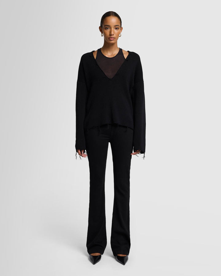 Distressed Knit Deep V-neck Pullover | 7 For All Mankind