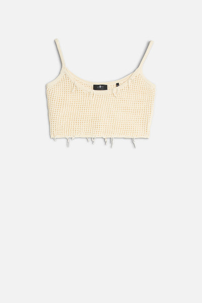 Cropped Open Knit Tank in Ecru
