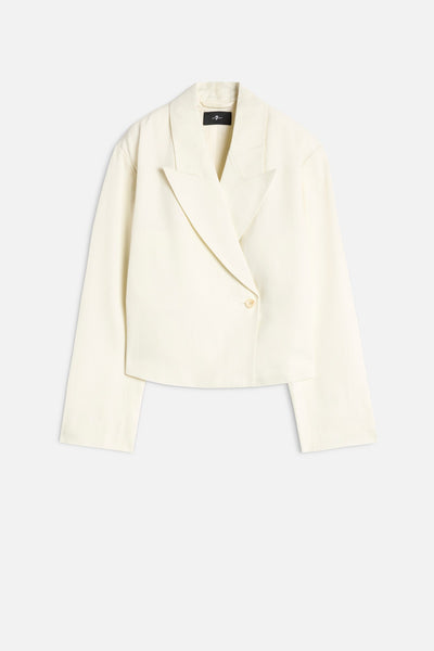 Cropped Linen Blend Blazer in Ivory