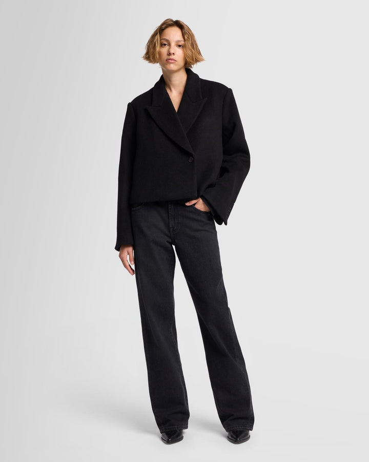 Cropped Wool Jacket in Black
