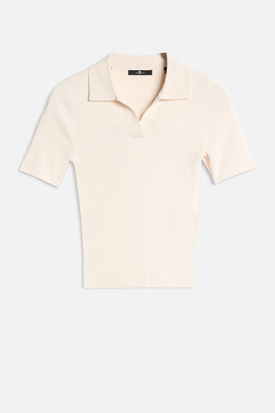 SHORT SLEEVE POLO SWEATER in Glaze
