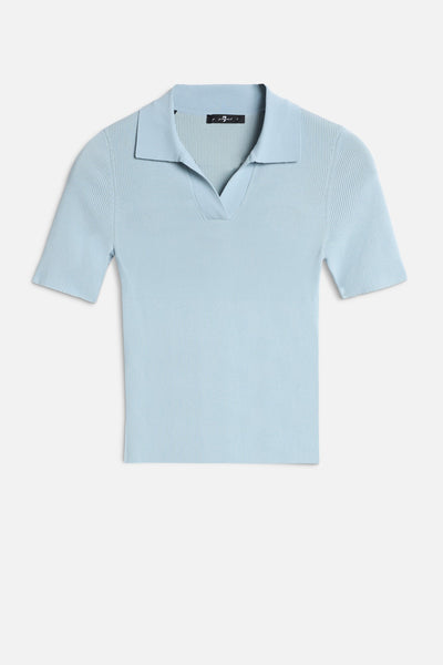 SHORT SLEEVE POLO SWEATER in Sky Blue