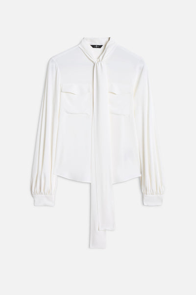 BALLOON SLEEVE BLOUSE in Silk Optical White