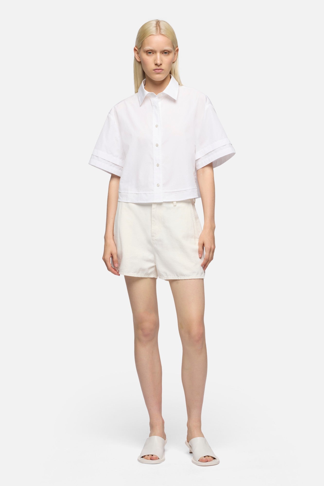 DOUBLE SHORT SLEEVE SHIRT in Poplin Optical White | 7 For All Mankind
