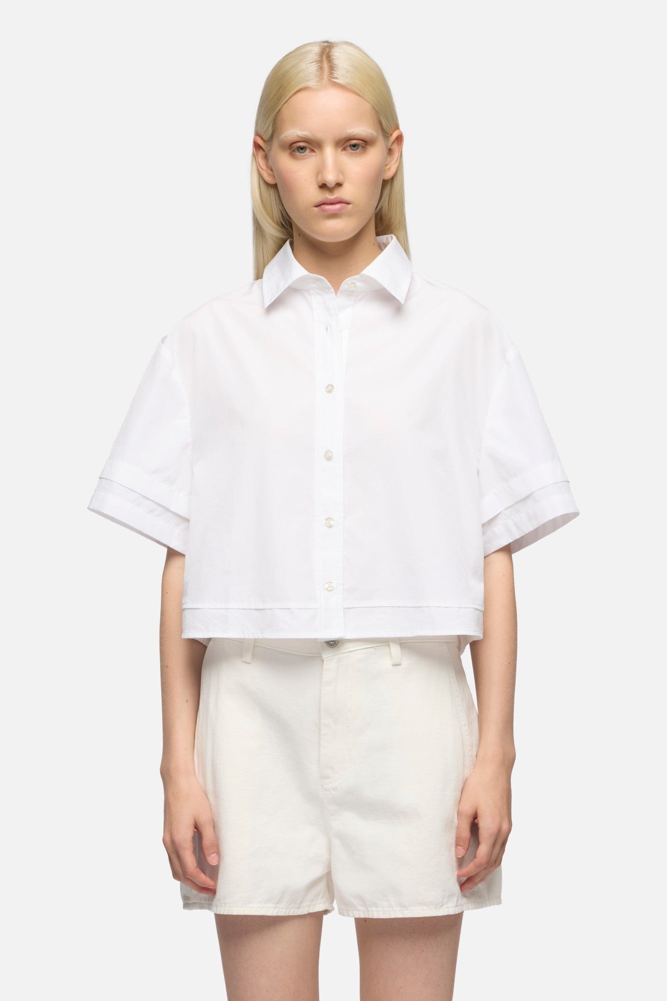 DOUBLE SHORT SLEEVE SHIRT in Poplin Optical White | 7 For All Mankind