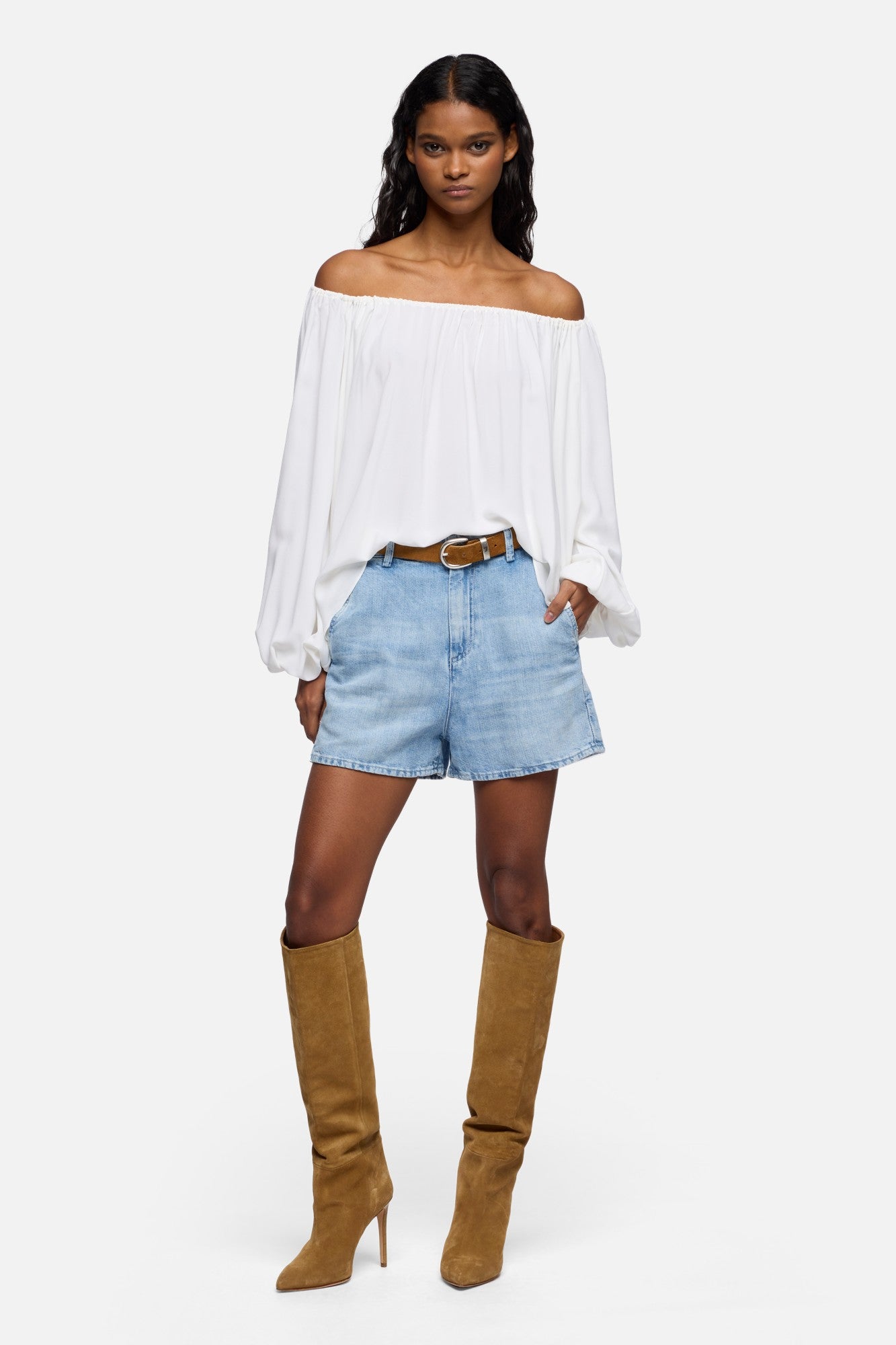 OFF SHOULDER BLOUSE in Silk Optical White | 7 For All Mankind