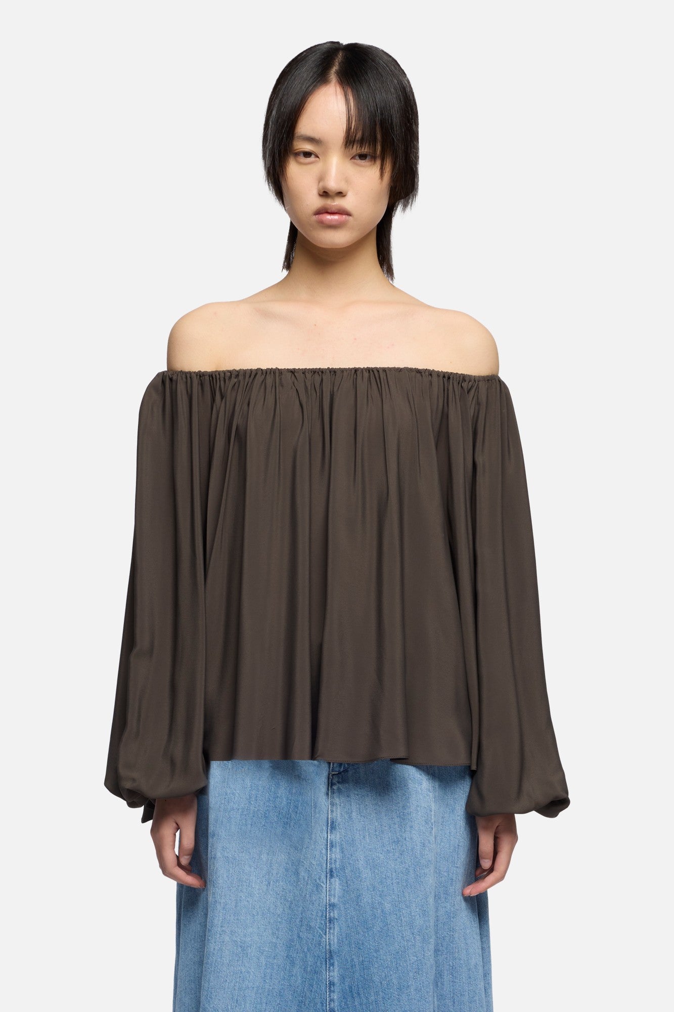 OFF SHOULDER BLOUSE in Silk Brownie | 7 For All Mankind