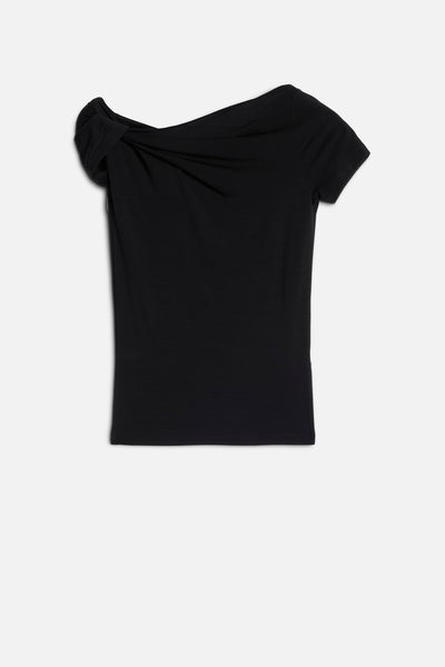 TWISTED SHOULDER TEE in Lyocell Black