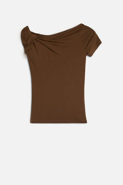 TWISTED SHOULDER TEE in Lyocell Toffee