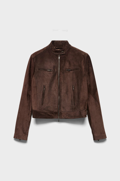 BIKER JACKET in Suede Coffee Bean