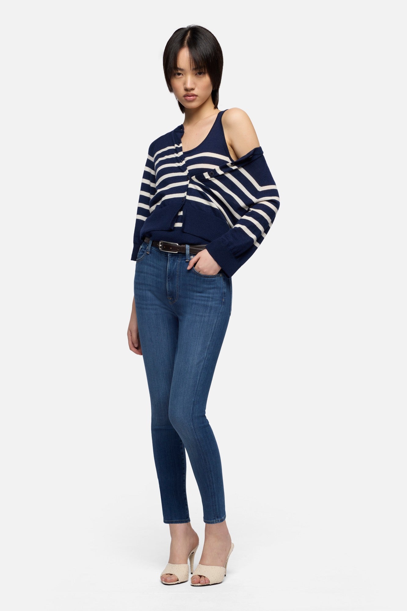 BUBBLE CARDIGAN in Cashmere Striped Ink | 7 For All Mankind