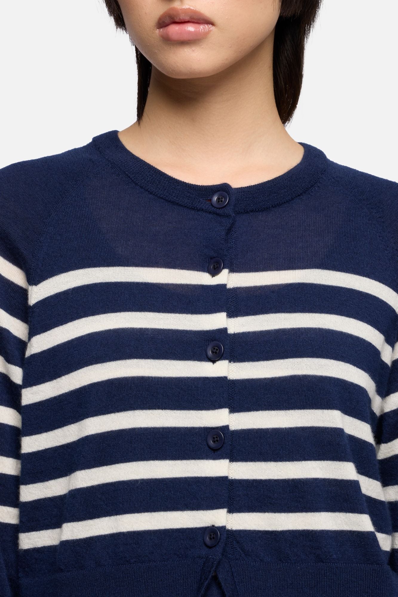 BUBBLE CARDIGAN in Cashmere Striped Ink | 7 For All Mankind