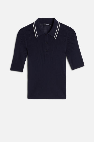 PIPED COLLAR POLO in Navy