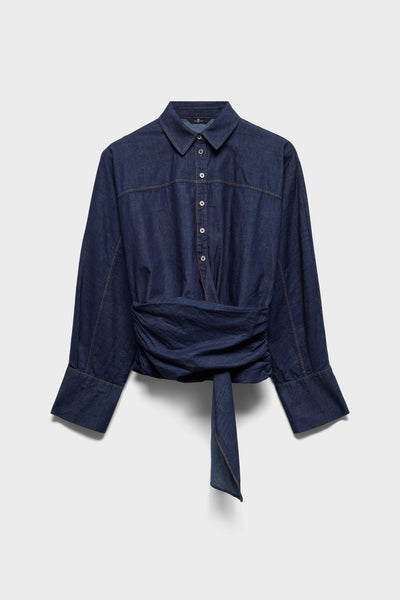 WAIST TIE SHIRT in Denim Abyss