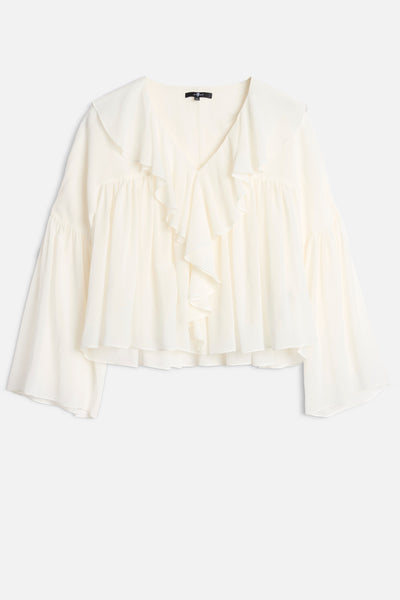 FLOWY LONG SLEEVE BLOUSE in Silk Blend Cotton Ivory