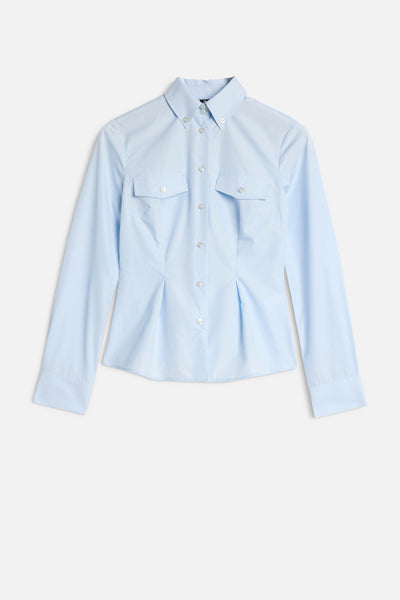 SLANT MILITARY SHIRT in Poplin Light Blue
