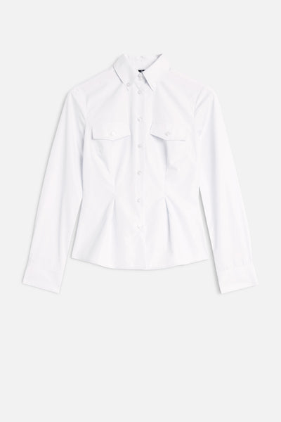 SLANT MILITARY SHIRT in Poplin Optical White