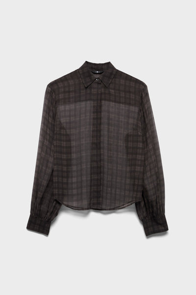 BALLOON SLEEVE SHIRT in Cotton Silk Shadow Check