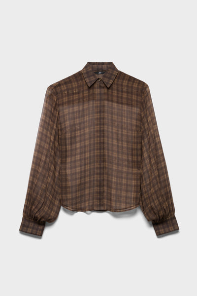 BALLOON SLEEVE SHIRT in Cotton Silk Hound Check