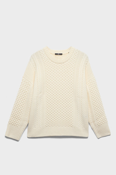 FISHERMAN CREWNECK SWEATER in Merino Wool Ecru
