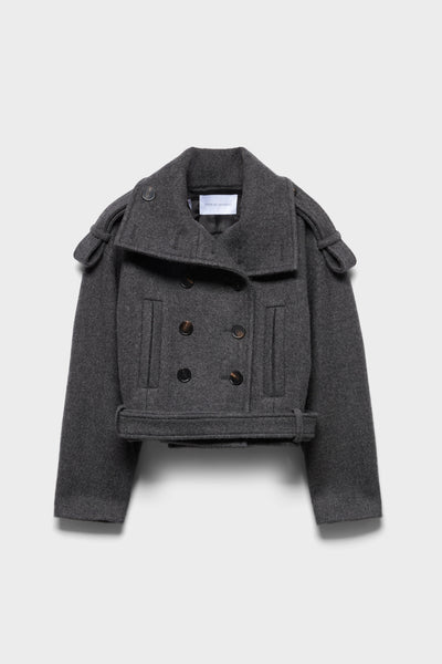 DOUBLE BREASTED HIGH NECK SHOR in Wool Gunmetal