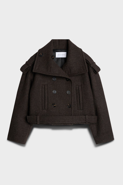 DOUBLE BREASTED HIGH NECK SHOR in Wool Chestnut