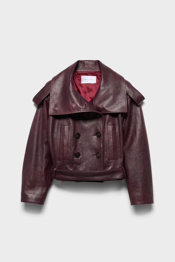 DOUBLE BREASTED HIGH NECK SHOR in Leather