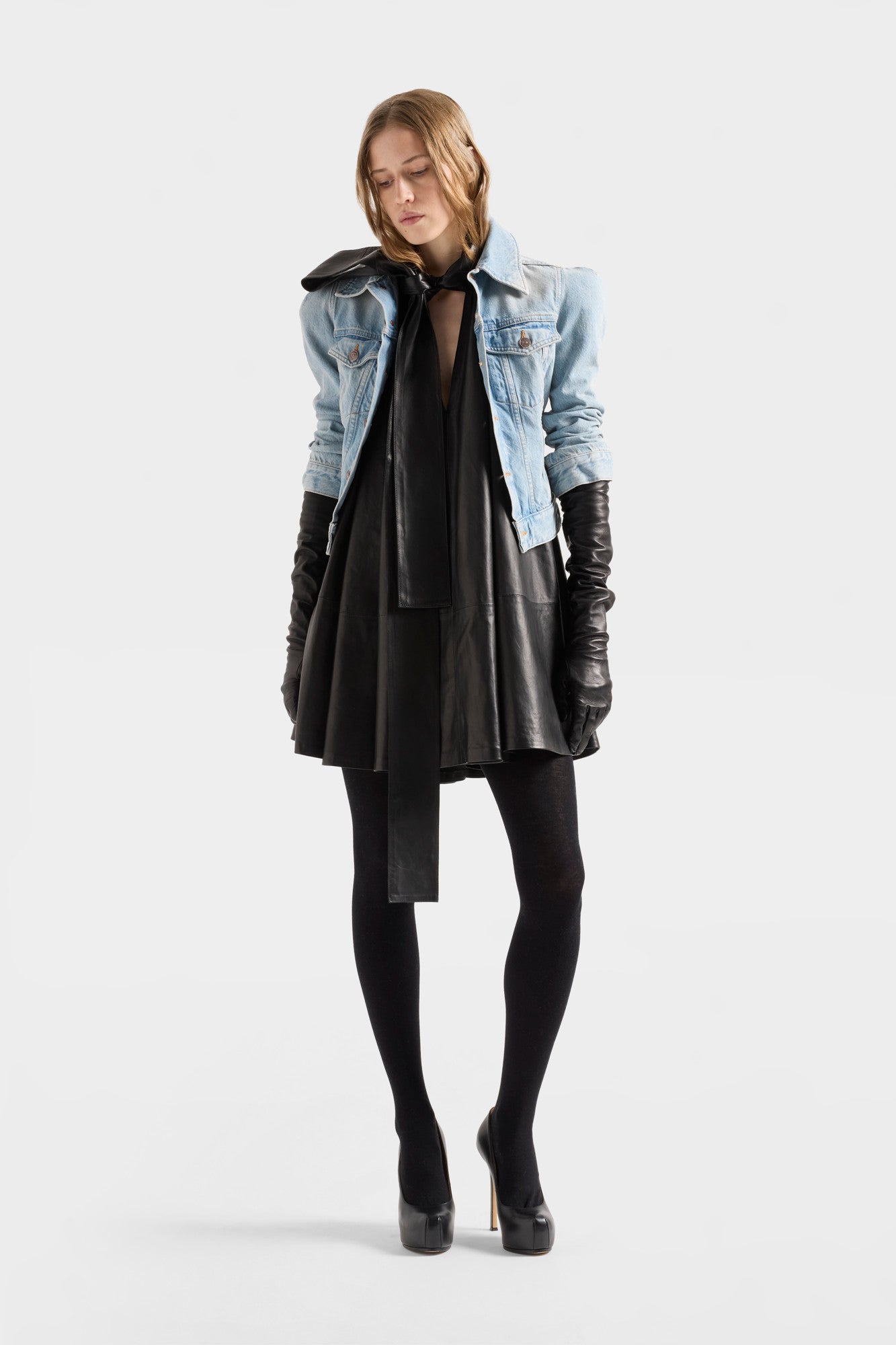 FRILL DRESS in Faux Leather Black | 7 For All Mankind