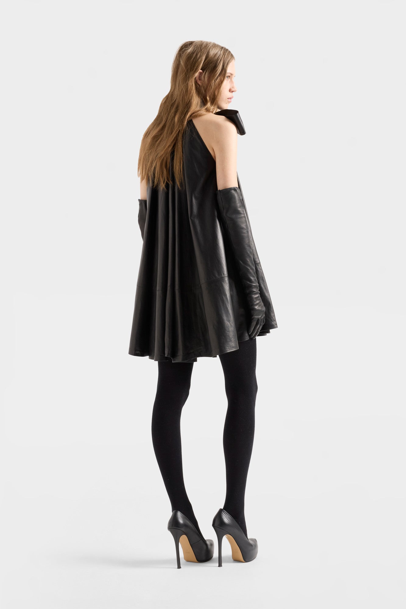 FRILL DRESS in Faux Leather Black | 7 For All Mankind